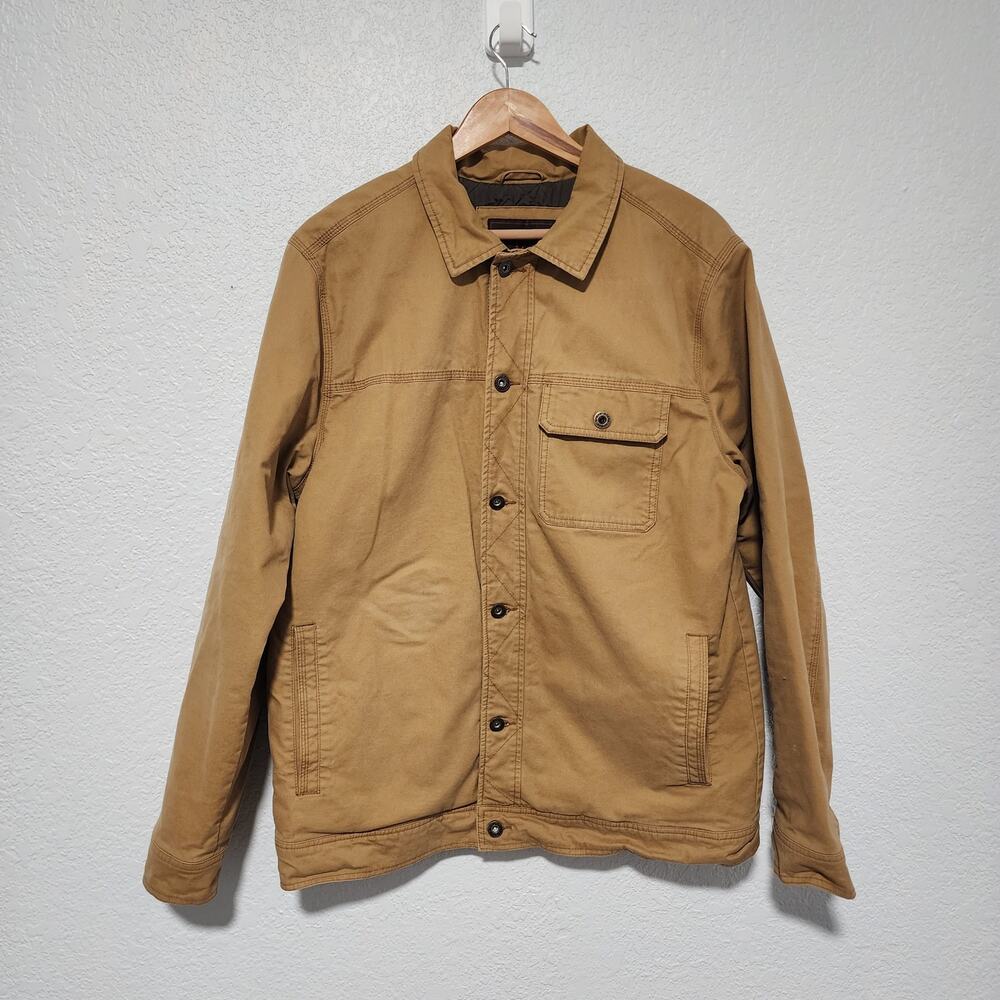 Prana Men's Canvas Jacket Tan Quilted Lined Utility Button Down Coat Large
